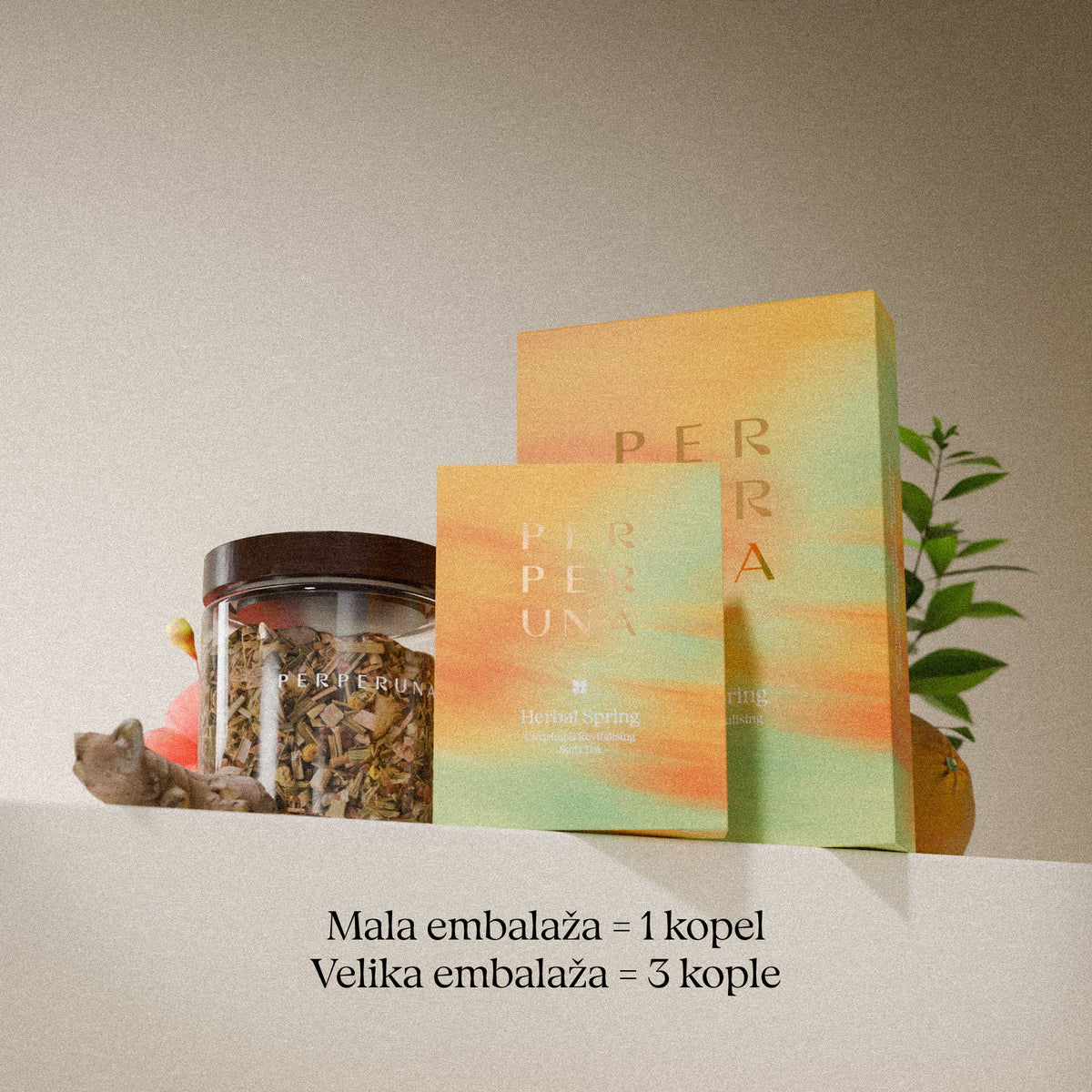 Herbal Spring 50 g – kopalni čaj: majhna embalaža = 1 kopel, velika embalaža = 3 kopeli