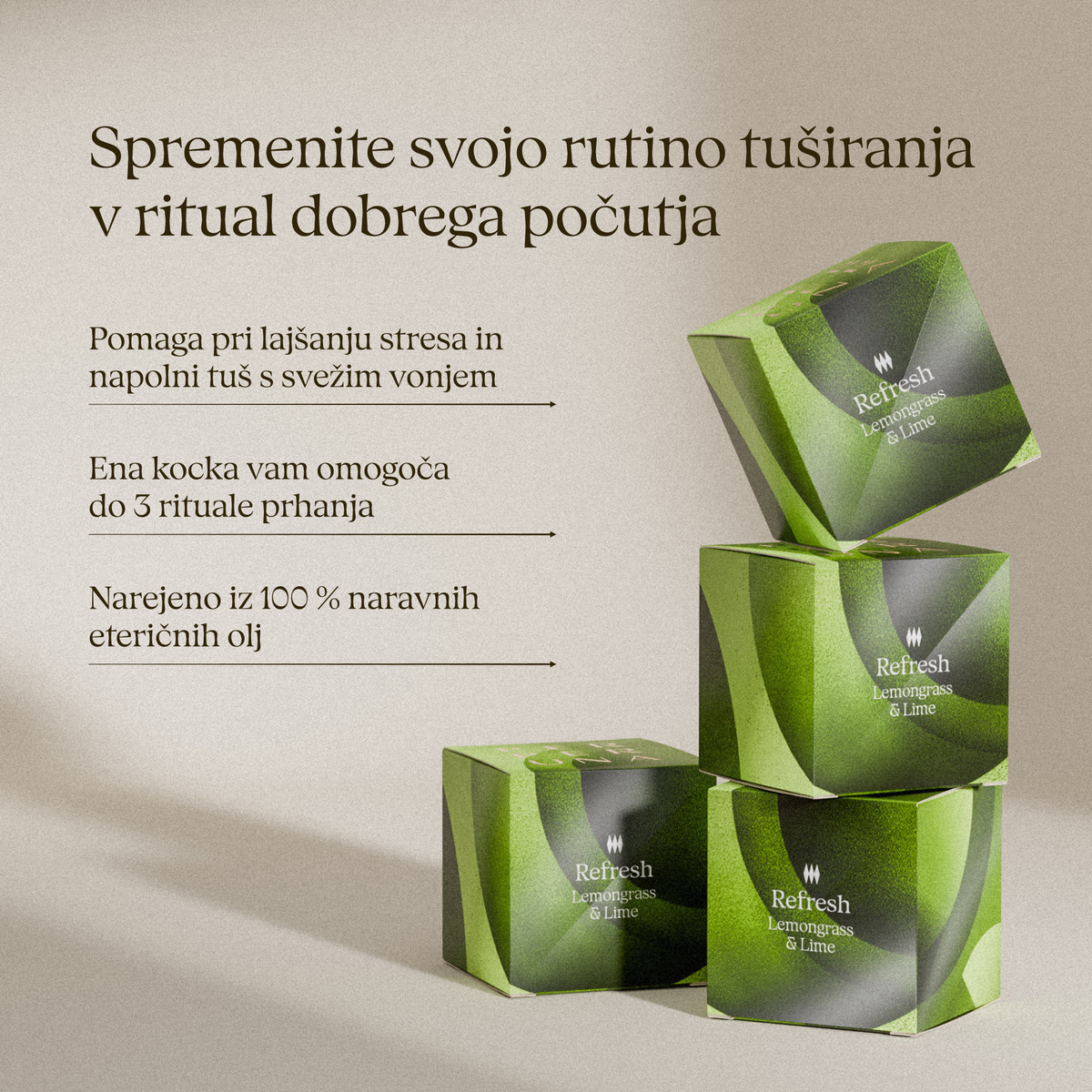 Zložene škatle aromatične prhalne kocke Refresh